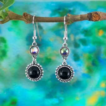 Black Onyx Earrings with Personalised Swarovski Birthstone