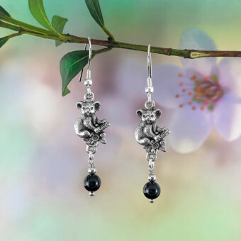 Koala Earrings with Black Tourmaline Drop