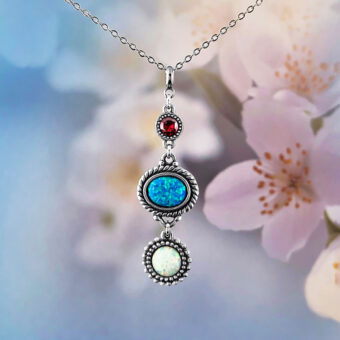Multi Color Blue & White Opal Personalised Necklace with Swarovski Birthstone
